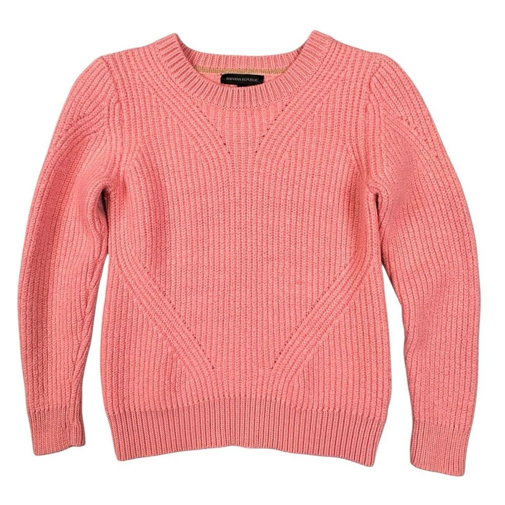 Banana Republic Sweater Sz M Flamingo Pink 100% Wool Chunky Knit Barbie Coquette